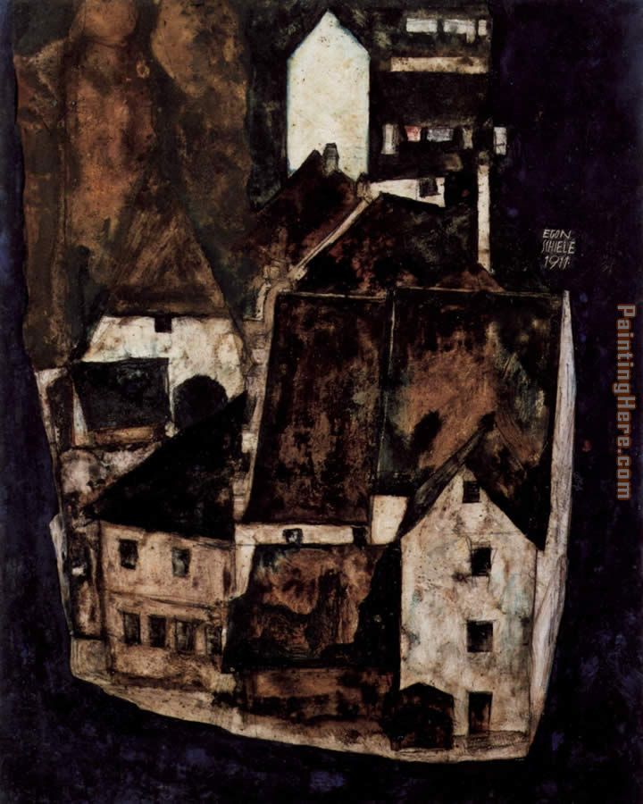 Dead city or city on the blue river painting - Egon Schiele Dead city or city on the blue river art painting